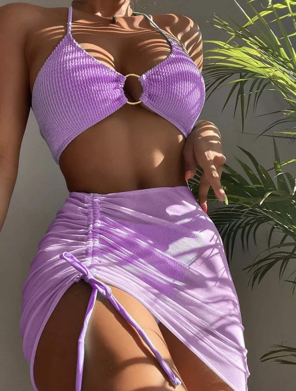 Spring Summer Women Swimsuit Slim Solid Color Sexy Halter Three Piece Set Bella Mia